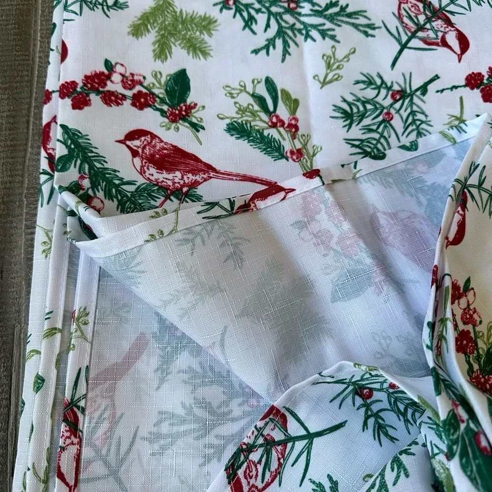 Christmas Tablecloth Botanical Bird Pine Tree Print